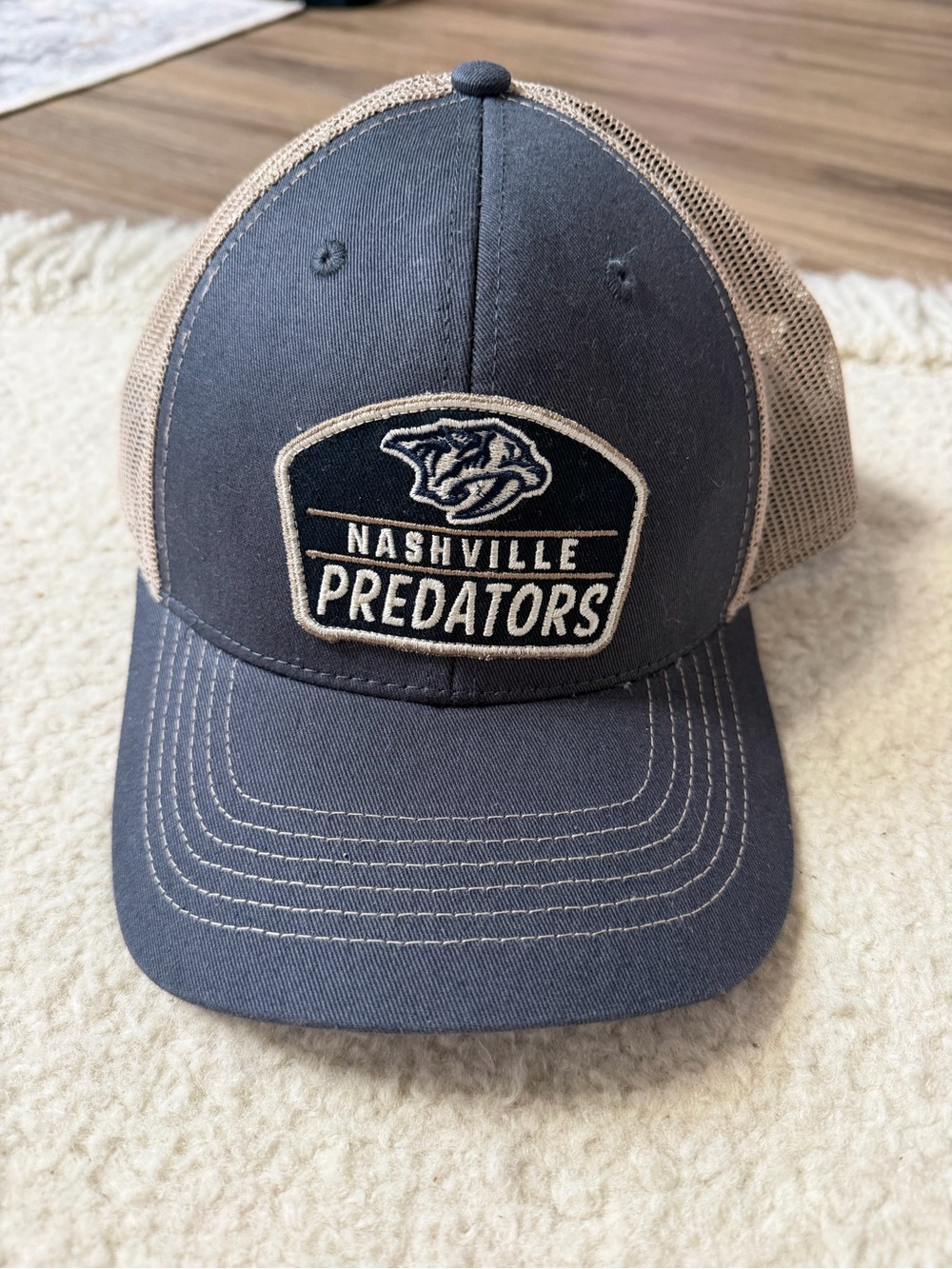 Nashville Predators Navy and Tan Trucker Hat Tennessee